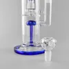 Hookah Recycler Blue Liped vattenrör 15inches Höjd Dubbel Slät Dome Percolator Filter Bongs