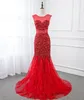 Eleganckie dziewczyny sukienka O otwarta syrena z tyłu akcentowni Bling Freading Czerwony tiul długi impreza formalne sukienki wieczorne dla kobiet sukienki na studniowe