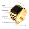 Men Square Black Carnelian Semi-Precious Stone Signet Ring in Gold Tone Stainless Steel for Male Jewelry Anillos Accessories243w