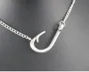20 pz / lotto Collana di moda argento antico gancio di pesca amuleti catena pendente maglione collana di gioielli regalo 60 cm