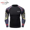 Muscle Men Compression Tight Skin Shirt Long Sleeves 3D Prints Rashguard Fitness Base Layer Weight Lifting Male Tops Wear