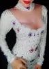 Nouvelles femmes Sexy blanc perle coloré strass maigre longue robe tenue de luxe robes de soirée de bal chanteur discothèque Catwalk scène Costume