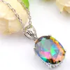 10 st Luckyshine Kvinnor Smycken Rainbow Mystic Topaz 925 Sterling Silver Halsband Ovala Zircon American Australia Wedding Pendant