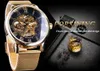 Forsining Transparent Case 2017 Fashion 3D Engraving Golden Stainless Steel Men Mechanical Watch Top Skeleton Shipping