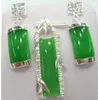 Détails sur les magnifiques ensembles de boucles d'oreilles avec pendentif en jade vert argenté