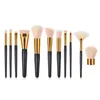 11 pezzi / set pennelli trucco classico nero / dorato set fondotinta evidenziatore ombretto blush correttore make up pennello manico in legno strumento cosmetico