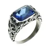 Real Pure 925 Sterling Silver Rings For Men Blue Natural Crystal Stone Mens Ring Vintage Hollow Engraved Flower Fine Jewelry L18100901