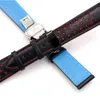 Carlywet 20 22mm Cowhide Leather Handmade Black Red Blue Replacement Wrist Watch Band Strap Double Push Crasp carrera248e