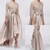 New Chic Champagne A-line High Low Mother Of The Bride Dresses Sequined Lace Top Long Sleeves Dresses Evening Wear Cheap Wedding Guest Dress