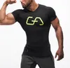 Mens Summer gyms Fitness bodybuilding t Shirt Crossfit Muscle male Short sleeves Slim fit elasticity Shirts Quick dry Tee tops