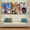 3 Panels Banksy Collage Graffiti art - Chaplin,Modern Canvas Oil Painting Print Wall Art Decor for Living Room Decoration Framed/Unframed