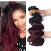 Ombre 1B / 99J Onda Del Corpo Capelli Colorati 3 Fasci Ombre Brasiliane Vino Rosso Tessuto Dei Capelli Umani Fasci Estensione Dei Capelli 12-26 Pollici