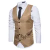 Men Suit Vest Gold Print Gilet Homme Costume 2018 New Slim Fit Men Waistcoat Colete Casual Business Wedding Mens Dress Vests