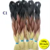 Три цвета Ombre Синтетические плетения волос Xpression 24 дюйма 100 г в упаковке Jumbo Вязание крючком Волосы Kanekalon Xpression Braiding Ha9012243