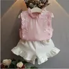 28 Jahre Kinderkleidung für Mädchen, Sommeranzug mit Schleifenrock und Spitzenoberteil, koreanischer Stil, Kinderkleidungssets, Baby- und Kleinkind-Set