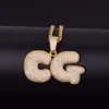 A-Z Nome personalizzato Bubble Lettere Collane Ciondolo Bling Zircone cubico Gioielli Hip Hop 2 colori con catena cubana s267M