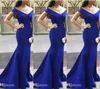 Royal Blue Classic Elastic Avondjurken Prom Maxi-jurken binnen trein Plus Size Off Shoulder Sheer Women Formal Party Jurken Custom Made