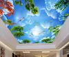 Niestandardowe 3d Mural Tapeta Sufit Hotel Cherry Blossom, Błękitne Niebo Mural Tapeta Na ściany 3D Tapeta Sufitowa