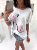 2018 New Cotton Fashion Loose Wonen's T-shirt Batwing Short Sleeve Tees Sexiga höga klackar Tryckbesättningshals Damer Tshirt