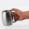 Tasses à bière en acier inoxydable 420ml tasses à lait de café avec poignée double mur bar fête vin bière tasse