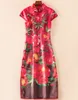 Vintage Flower Print Women Maxi Dress Short Sleeve Dresses 07K819