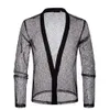 2018 Fashion Slim Fit Camisa Masculina Långärmad Mäns Höst Casual Mesh T Shirts Långärmad tröja Deep V Top Blouse Cardigan