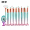 Mermaid Makeup Brush Set Professional 16pcs Foundation Eyeshadow Eyebrow Eyeliner Blush Contour Cosmetic Make up Brushes Kit Tools