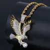 Men Iced Out Gold Color Plated Animal Eagle Wing Charm Pendant Necklace Micro Pave Zircon Hip Hop Jewelry