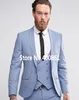 Classic Style One Button Light Blue Groom Tuxedos Sjal Lapel Groomsmen Bästa Man Blazer Mens Bröllopsdrag (Jacka + Byxor + Vest + Tie) H: 658