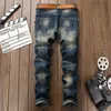 MORUANCLE Modische Herren-Jeanshose mit zerrissenen Stickereien, Distressed Tiger-bestickte Jeanshose mit Löchern, Größe 28–38, Blau