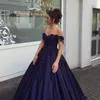 Off Shoulder Dark Navy Quinceanera Dresses Long Sleeves Ball Gown Dark Red Prom Dresses Satin Corset Back Purple Sweet 16 Dress