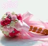 Anjo eterno, rosa, simples, trombeta, noiva segurando presentes de casamento de flor.