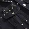 Mode High Street Hommes Denim Gilet Style Punk Rivet Jeans Gilet Plus La Taille M-5XL Mâle Moto Sans Manches Jean Veste Black320E