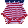 Baby American flag print Pagliaccetti infantili senza maniche a righe Tute 2018 estate Boutique bambini Vestiti da arrampicata con fascia 2 pezzi / set C4069