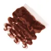 Virgin Brasilian Dark Auburn Human Hair Bundle behandlar full frontkroppsvåg # 33 Kopparröda vävbuntar med 13x4 spets frontlin