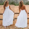 Women Lace Strap Long Maxi Dress Backless V-neck Party Beach Boho Sundress Summer Fashion Bohemian Beach Dress White