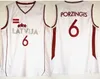 EUROPA NOUVEAU 6 Team Latvija Kristaps Porzingis Jersey Mens Basketball Jersey Retro Blanc Vintage Shirt cousu Classic Européen