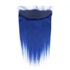 8A faisceaux de cheveux vierges bleus malaisiens avec fermeture frontale en dentelle bleu clair tissages de cheveux humains droits avec 13X4 frontal pré-plumé