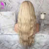 Högkvalitativ Brun Body Wave Ombre Blond Wig Glueless Syntetisk Lace Front Paryker Med Baby Hår Brasilianska Full Hår Paryk för Svarta Kvinnor