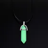 Fashion Luminous Stone Fluorescent Hexagonal Column Druzy Necklace Natural Crystal Gem Stone Pendant Leather Chains Necklace