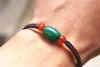 Pure hand-woven dark green, caramel, 4 red agate beads + 1 green roller agate beads, lucky bracelet.