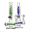 Grön blå rak rörbong med frysbar spole Inline Perc Bygg en bong Glasvattenrör Inverterad T Bubbler Dab Oil Rig ILL06-07