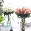 10ピース/ロットの結婚式の装飾本物のタッチ素材造花ローズブーケホームパーティーの装飾偽のシルクシングルステムの花