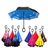 Vindtät omvänd vikning dubbelskikt inverterat chuva paraply självstativ regnskydd c-krok händer för bil