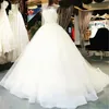 Fancy Ball Town Trouwjurk Ivory Bruidsjurken Hoge Kwaliteit Organza Applique Met Shining Pailletten Kralen Open Back Court Train Wedding Town