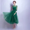 Vestido de baile verde escuro TEMPO LIMPE DE TULLE LACE PROM VEDORES DO NOVIMENTE VIDOS DE NOITE ZIPPER sem mangas com botões de volta 2018 Nova chegada 7397781