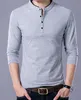 Mężczyźni Spring Autumn Cotton T Shirty Mens Con Kolor kołnierz mandarynki Długie rękaw TOP TEE4891404