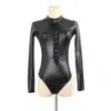 2017 Hot Super Sexy Adult Black Catwomen Jumpsuit PVC Leather Like Tight Coverall Bodysuits for Women Body Suits Party wear