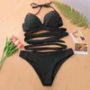 Sexy Cintura Alta Mulheres Bikini Set 2018 Cruz Sólida Bandagem Halter Swimsuit New Swimwear Maillot de Bain Brasil Brasileiro