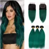 Cabelo humano verde de dois tons com fechamento em renda Cabelo liso sedoso com fechamento em renda Cabelo humano indiano virgem reto 4 pçs/lote